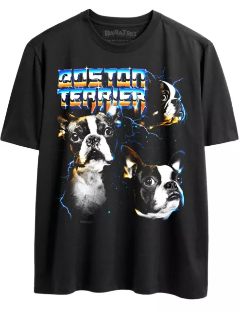 Epic Boston Terrier Retro 80s Glam Heavy Metal Tshirt for Men & Women Dog Owner