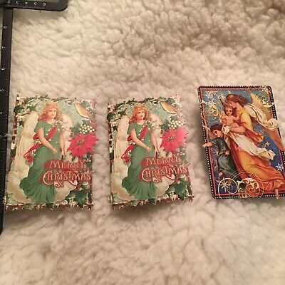 3 Victorian Gifted Line Punch Studio Christmas Cards - Demisional 3 x 4- NEW