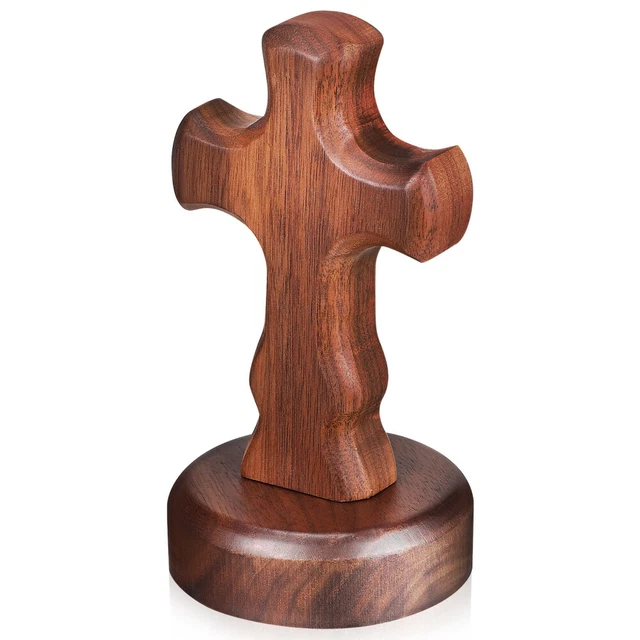 Croix En Bois Debout Avec Support – 29,1 Cm De Haut – Décoration Table Ou Mur – Idéal Cadeau Religieux – Couleur Orange