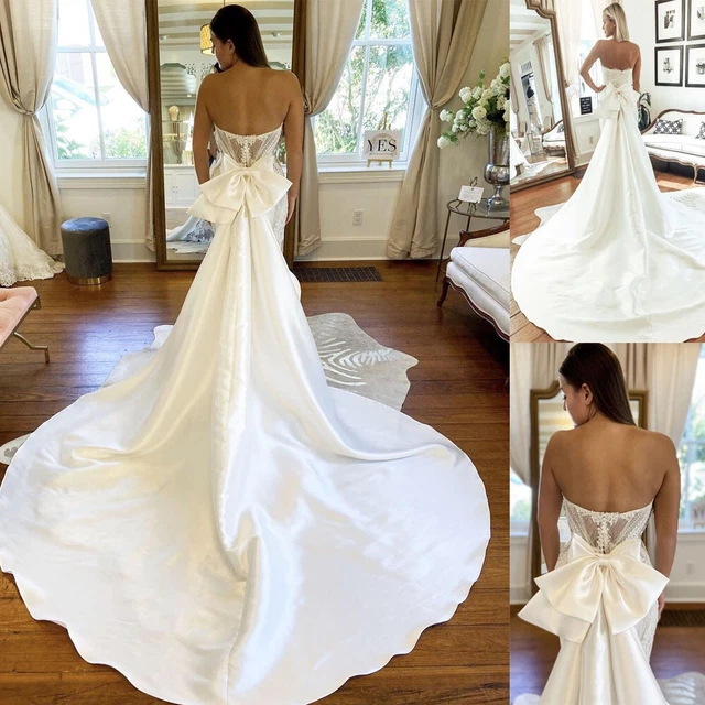 Detachable Satin Bow with Long Train Removeable for Wedding Dresses White Ivory