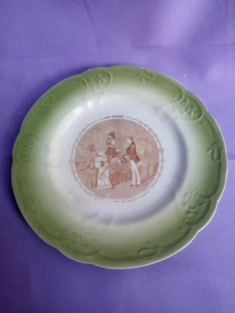Rare Assiette Parlante Faience Ceramique Longwy "Le Monde Renverse"