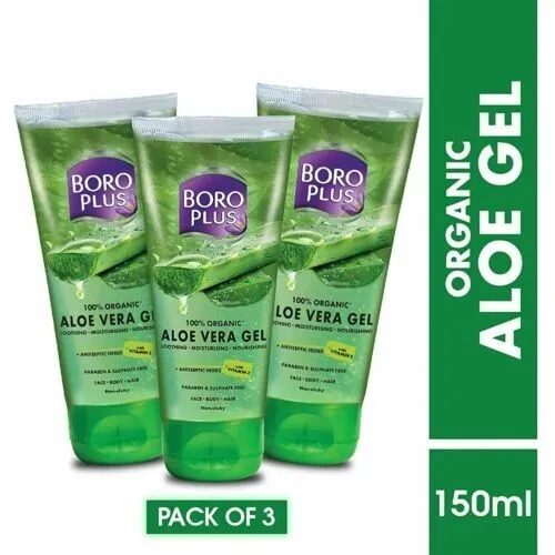 (Pack of 3 ) Boro Plus Aloe Vera Gel | 100% Organic for Skin & Hair, 150ml