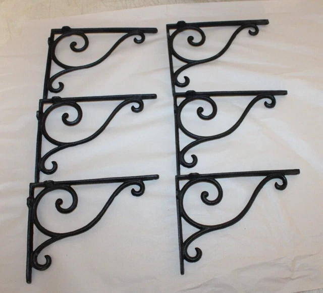6 Cast Iron Antique Style Brackets Garden Brace Shelf Bracket RUSTIC FARM Scroll