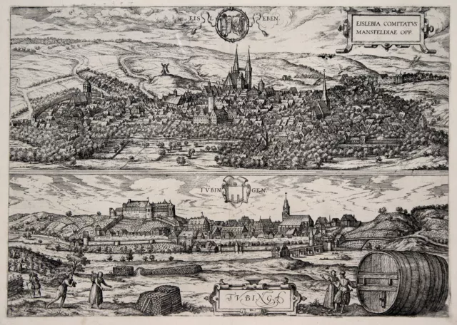 Tübingen und Eisleben Original Kupferstich Braun Hogenberg 1588