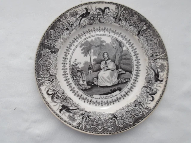 Assiette parlante JE L'ATTENDS Gien PORCELAINE OPAQUE  XIXème DIAMETRE 21 CM.TBE