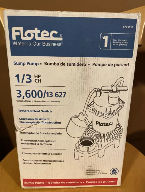 BNIB Flotec FPZS33T 1/3 HP Sump Pump High-Output Performance