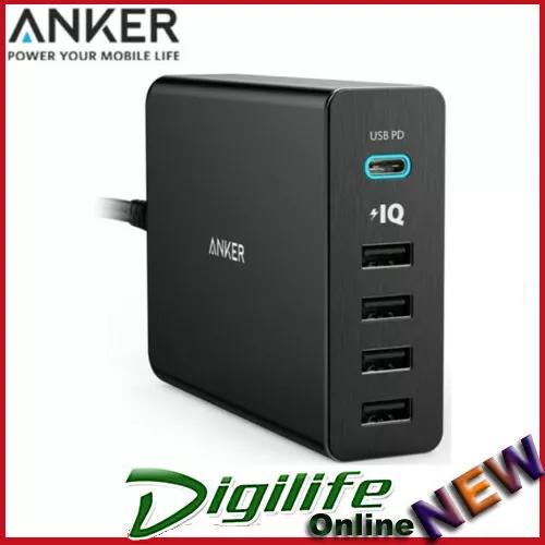 Anker PowerPort+ 5 Port 60W 1x USB-C, 4x USB PD Fast Charge Mac Apple Samsung