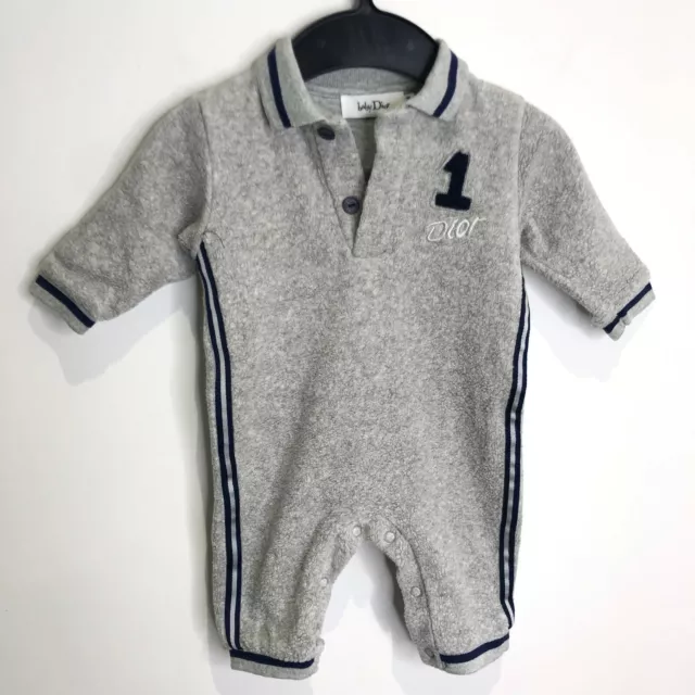 Baby Dior grey towelling branded romper all in one 3 Months VGC logo cute