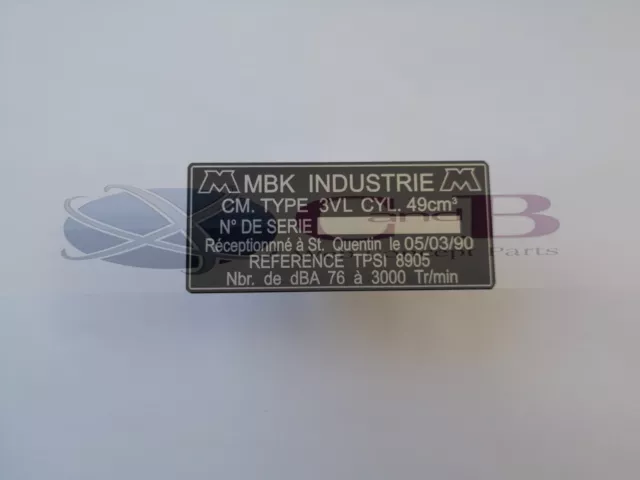 PLAQUE CONSTRUCTEUR MBK CM Type 3 VL