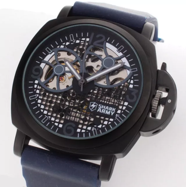 Shark Army Luminor Black Skeleton Automatik Herren Uhr + Kautschuk + Neuwertig +