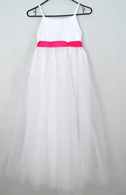 Sweet Beginnings Bridesmaid Flower Girls 10 Tulle DRESS white HOT PINK Wedding
