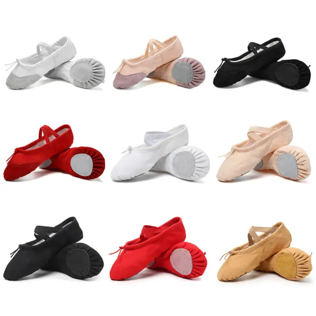 Ballet Slippers Canvas Split Sole Ballet Dance Shoes Pointe Kids Adult All Sizes