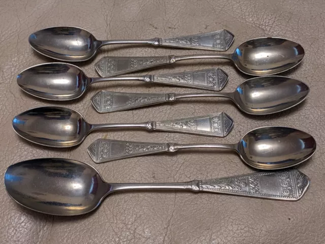Set Of 6 Eureka Silver Tea Spoons + 1 Large Desert Spoon