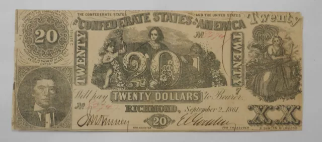 Confederate States of America 1861 Richmond Civil War Note $20 #82747 T20