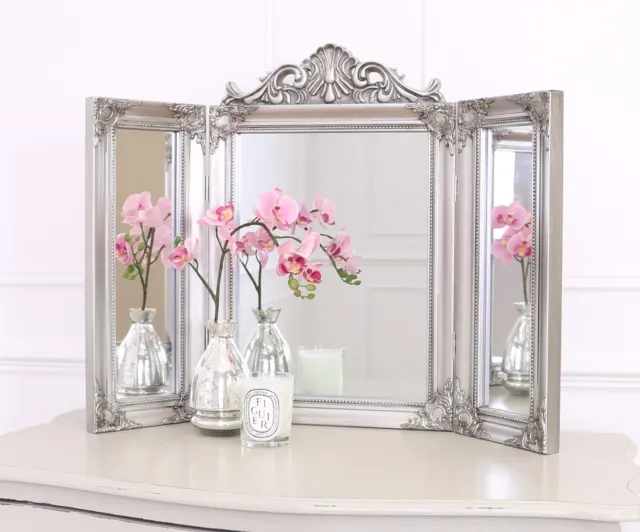Select Mirrors Ella Triple Dressing Table Bedroom Make Up Mirror Antique Silver