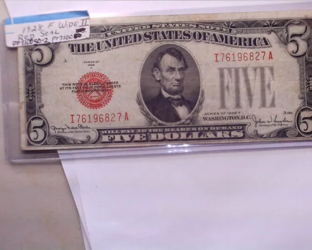 1928F Five Dollar Bill $5 United States Note Red Seal nice *Take a LooK *