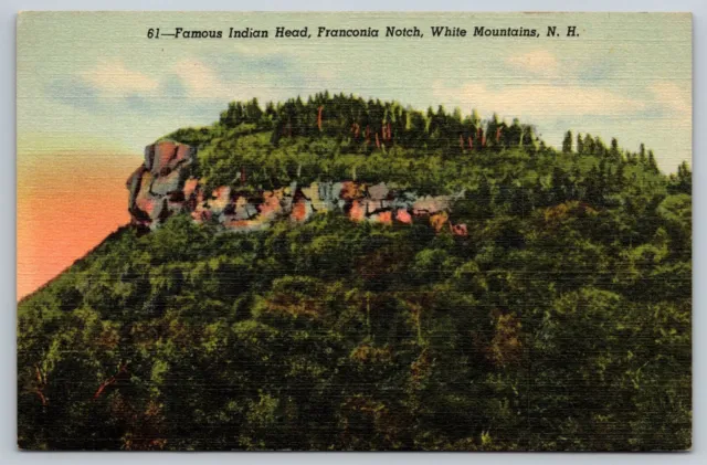 Postcard White Mountains New Hampshire Indian Head Franconia Notch Linen