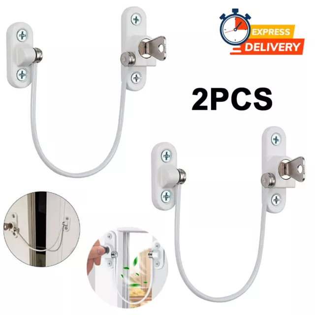 2X White Window Door Cable Restrictor Ventilator Child Baby Safety Security Lock