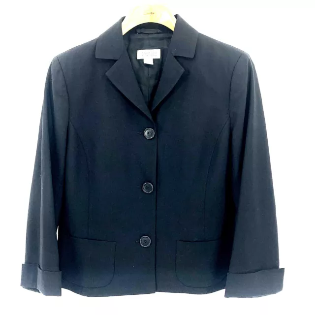 Barneys New York Womens 8 Black Wool Cuffed Sleeve Lined Blazer Jacket