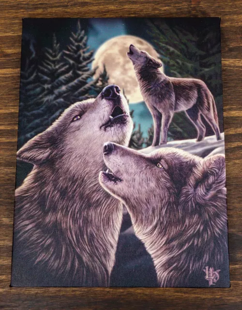 Wolf Song Howling Gray Wolves With Full Moon Wood Framed Canvas Wall Decor