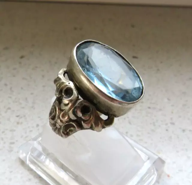 Jugendstil 800 Silber Ring Gr. 53 mit 1 x ovaler AQUAMARIN 10,8 Gramm TOP