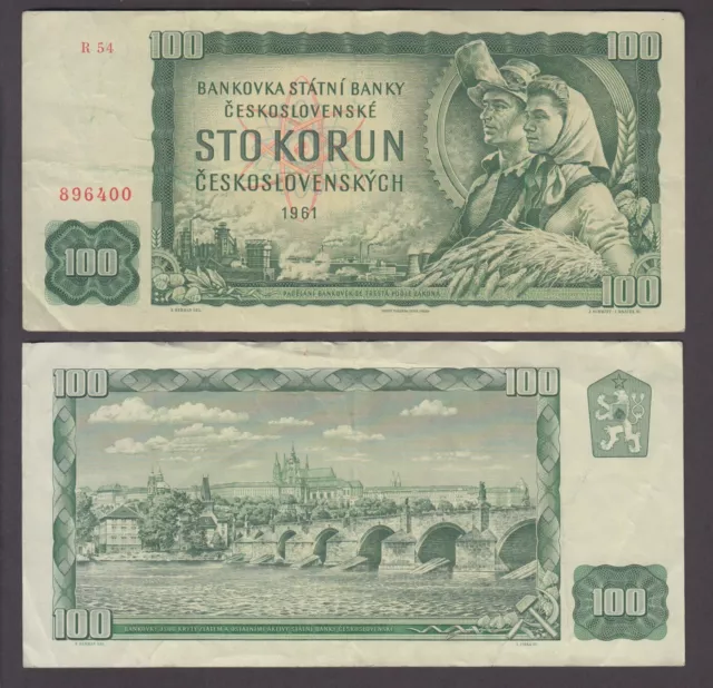 Czechoslovakia banknote P. 91b 100 Korun 1961 Pfx R, VF  We Combine         2005