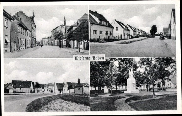 Ak Wiesental Waghäusel, Denkmal, Straßenpartie - 3201494