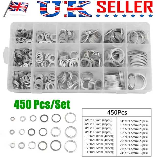 UK 450Pcs Assorted Aluminium Washers Sealing Sump Washer Fasteners Metric M6-M24