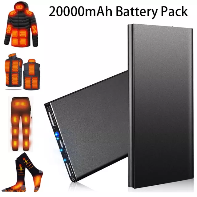 2 USB 5V/2A 20000mAh Powerbank Akku Pack für Beheizte Weste Jacke Hosen Socken