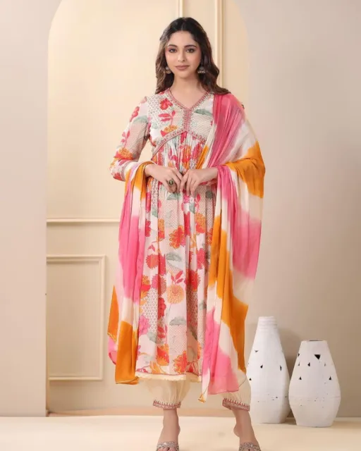 Indian Bollywood Alia Cut Kurti Suit Set Women Designer Rayon Salwar Kameez