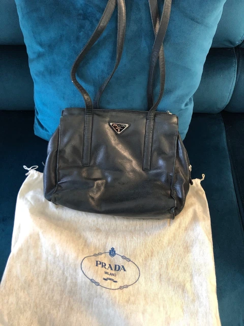black leather prada handbag Vintage