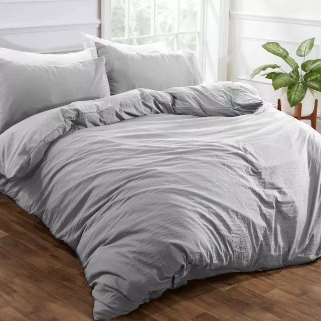 Brentfords Washed Linen Duvet Cover with Pillow Case Soft Brushed Microfiber Bed