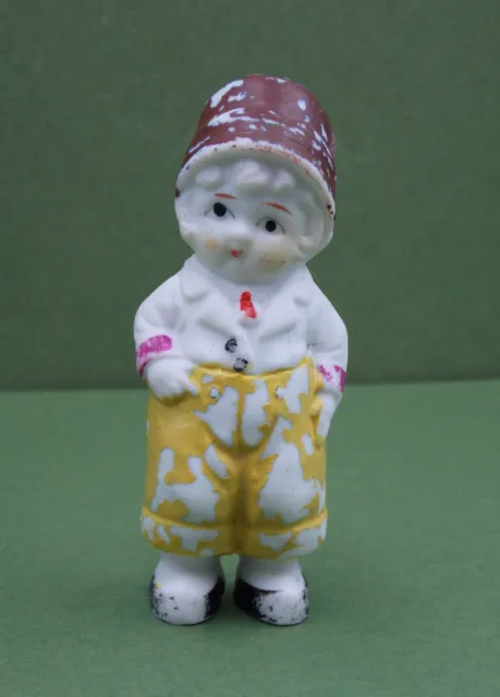 3 1/2" Vintage Bisque Frozen Charlotte Penny Doll Boy In Yellow Pants Japan #268