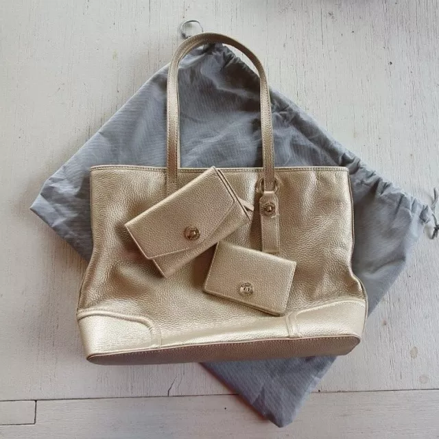 Oroton Pebble Leather 'Melanie' Tote in Pale Gold with matching wallets =$800