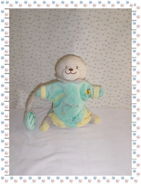 ♫  - Doudou Marionnette Ours Ecu Vert Jaune Bonzaï Adore le Jardinage  Baby Nat'