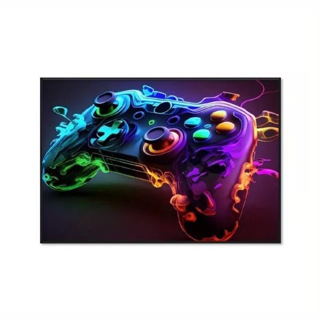 Neon Gamer Canvas Art Picture Print Colourful Xbox Controller Stunning Colours 5