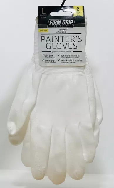 Firm Grip Pro Paint White Latex-Free Reusable Painter's Gloves (Large) 2 Pairs