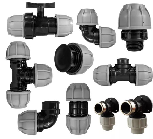 MDPE Compression Connector Fittings: 20mm, 25mm, 32mm, 40mm, 50mm LDPE PIPE