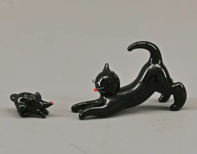 9912017-x Vidrio Figura Gato Con Ratón Negro 4x1, 5cm Soplado