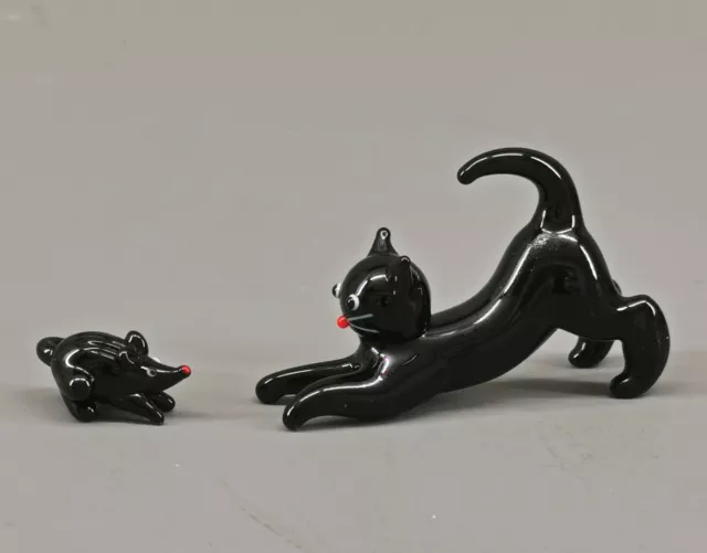 9912017-x Vidrio Figura Gato Con Ratón Negro 4x1, 5cm Soplado