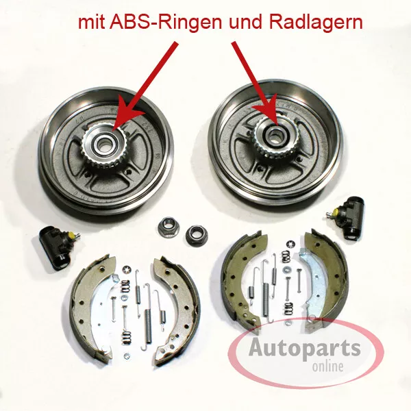 Bremstrommeln Ø 203 mm Bremsbacken Radlager ABS Ringe hinten für Renault Twingo