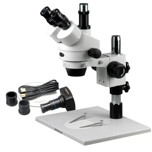 AmScope 3.5X-90X Inspection Trinocular Stereo Microscope w/ 1.3MP Camera & Light