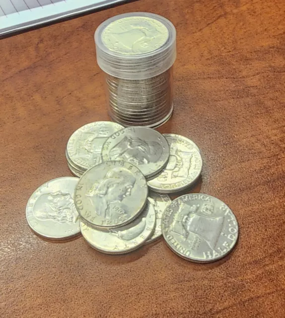 Silver 1950-1963 Franklin Half Dollar 20 Coin roll Circulated 90% Silver-CJ23 2