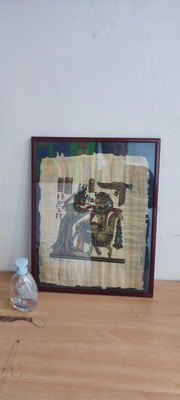 Papiro incornciato QUADRO Dea egizia alata ISIDE Firmato ORIGINALE Gamal Egizio 