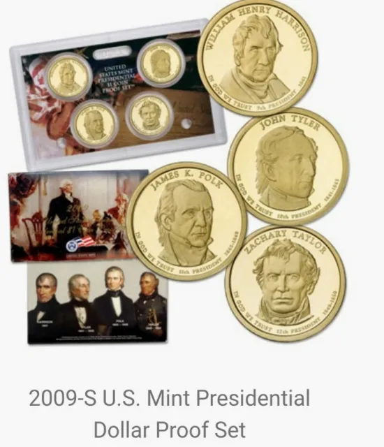 2009 S Presidential Dollar Proof Sets in OGP 4 Coin set  with box & COA