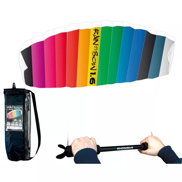 RHOMBUS Lenkdrache Rainbow 1.6 - Kite Lenkmatte Kinderdrachen Lenkset Zweileiner