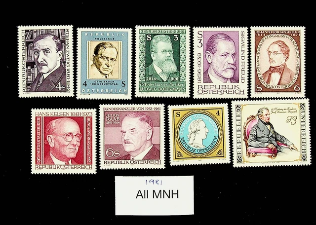 Österreich 1981 Ludwig Boltzman Juuus Raab Hans Kelsen 9v Fein MNH Briefmarken
