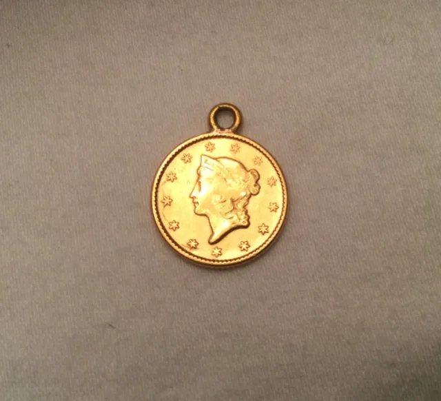 1851 $1 Liberty Head Gold Dollar Type 1  with soldered gold loop