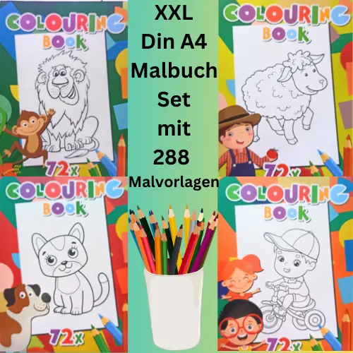 XXL Malbuch SET 288 Ausmalbilder für Kinder,  Din A4 Ausmalen Malen Zeichnen