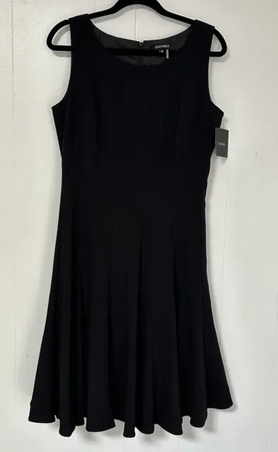 ELLEN TRACY FIT & Flair Dress Solid Black Sleeveless Lined Knee Length ...